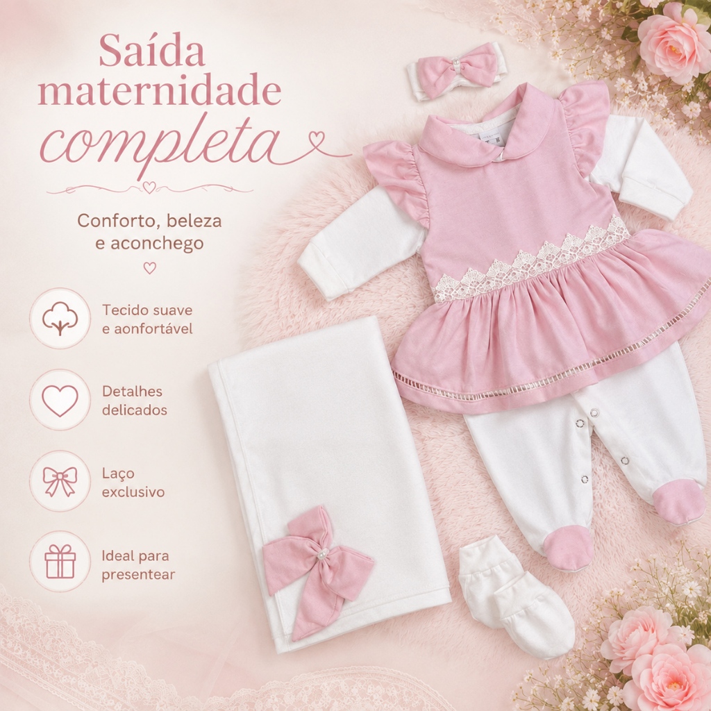 Saída Maternidade Menina Lavínia 05 Peças Roupas de Bebê — imagem 2 de 2