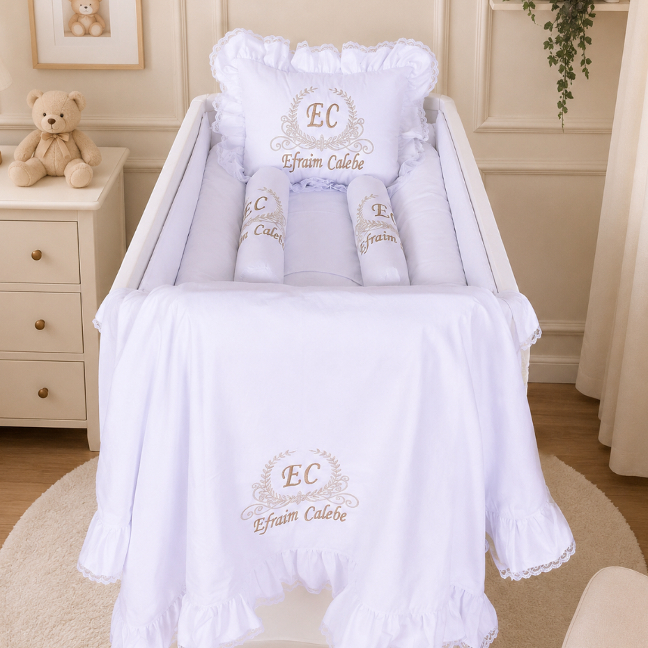 Kit Leito Maternidade Personalizado Menino/Menina Branco - 03 Peças