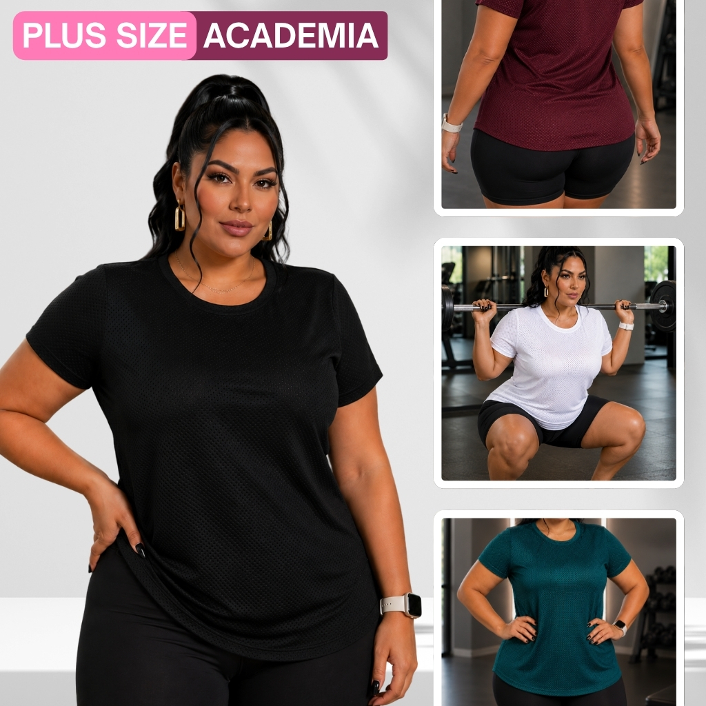 Camiseta Academia Plus Size Blusa Dryfit Feminina Fitness Treino Yoga Caminhada GG - G4