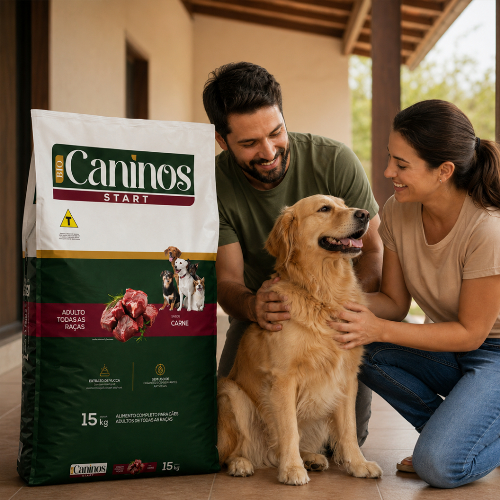 Ração Cachorro 15kg Caninos Start Adulto Todas as Raças Sabor Carne