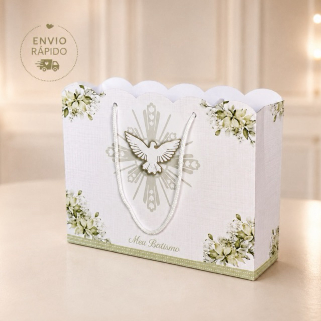 Kit Sacolinha Personalizada para Batizado Primeira Eucaristia Crisma Comunhão  Festa  Lembrancinha Batismo  16x20x7 cm