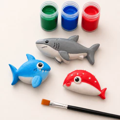 Kit Brinquedo Para Colorir Brincar Criança Mar Tinta Base De Agua 3 Brinquedo Pincel 3 Tintas De Colorir Pintar Tubarão