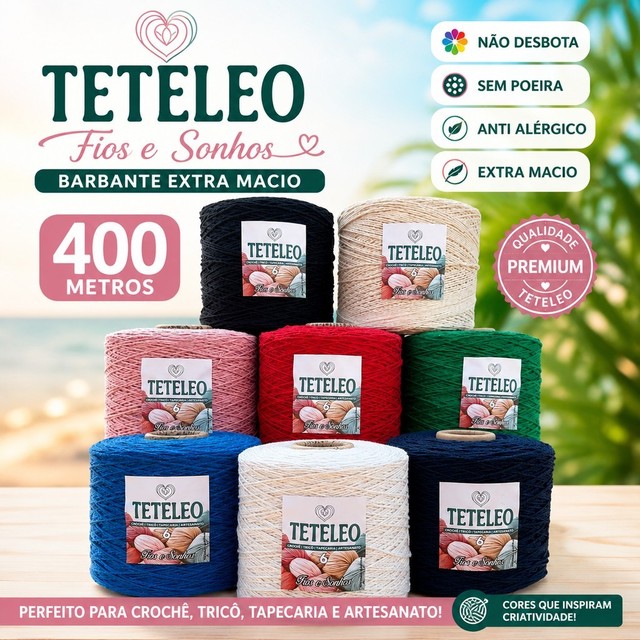 Barbante TeteLeo 400 Metros Nº 6 Antialérgico Fio Premium para Crochê