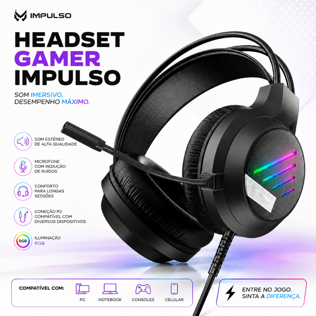 PRETO - FONE HEADSET GAMER RGB Rainbow