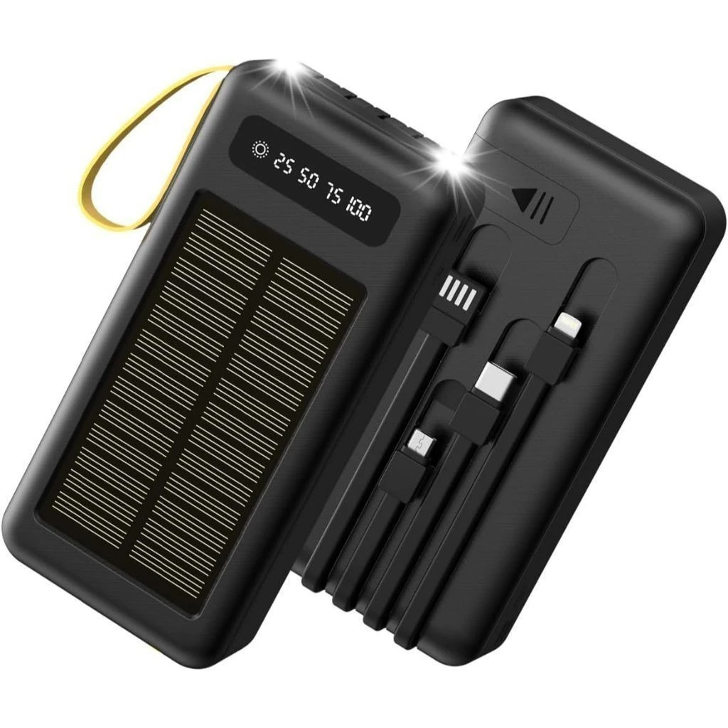 Carregador Portátil Power Bank Solar 20.000mah Com cabos 5 Em1 LED lanterna