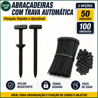 Kit 50 ou 100 Abraçadeiras de Nylon com Trava Automática Ajustável para Fixação