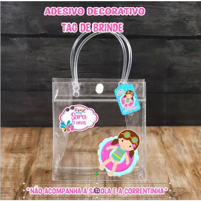 kit de Adesivo para sacolinha transparente PVC | Pool party menina | Todos os temas | TAG