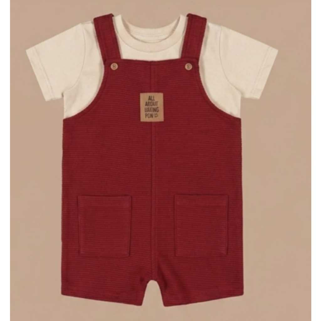 CONJUNTO MENINO ANGERO CAMISETA E JARDINEIRA MOLETINHO VERMELHO