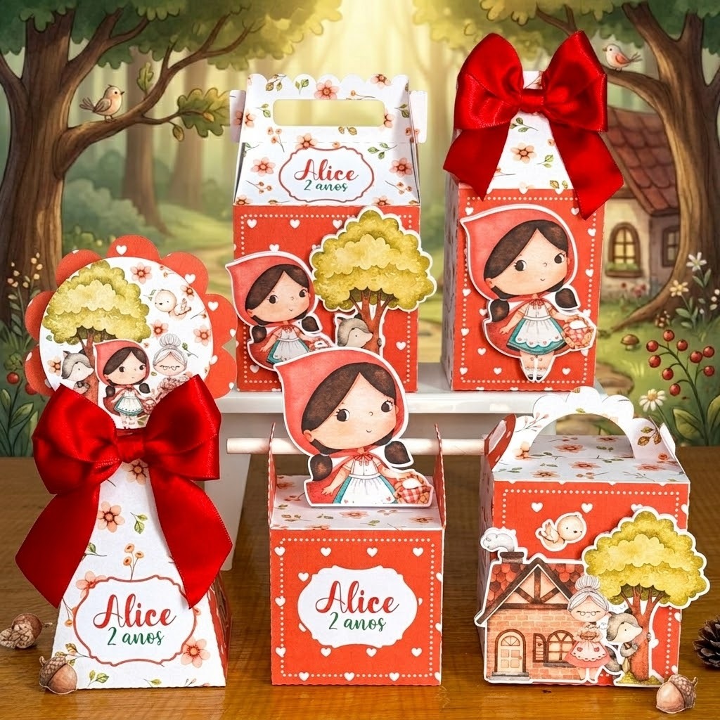 Kit Caixinha Personalizadas PEGUE E MONTE  Chapeuzinho Vermelho Lembrancinhas Aniversário Infantil | Pape