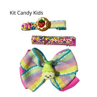 Kit Candy Kids 3 Peças – Laço e Presilhas Infantis/Criança | Delicado Colorido e Cheio de Charme Festas e Dia a Dia