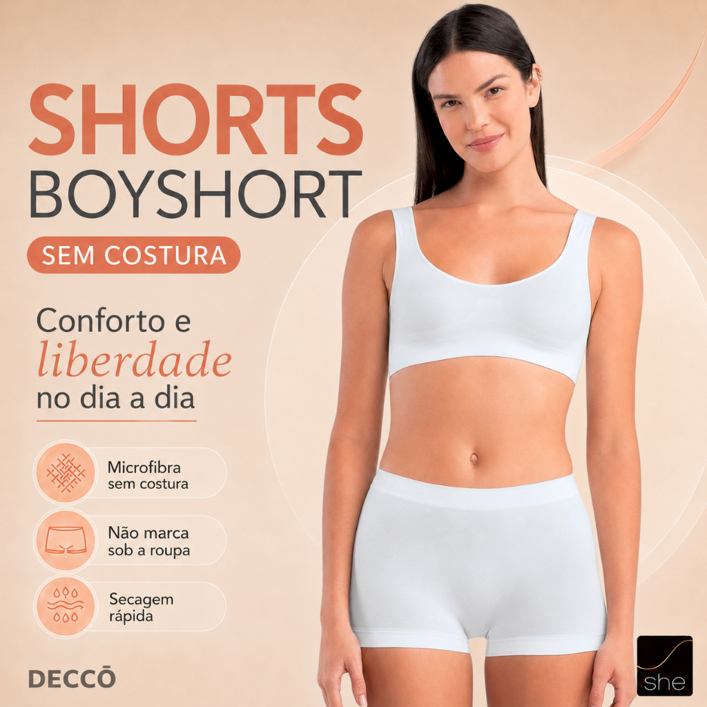 Calcinha Boyshort Feminina She Microfibra Sem Costura Confortável Anatômica Original