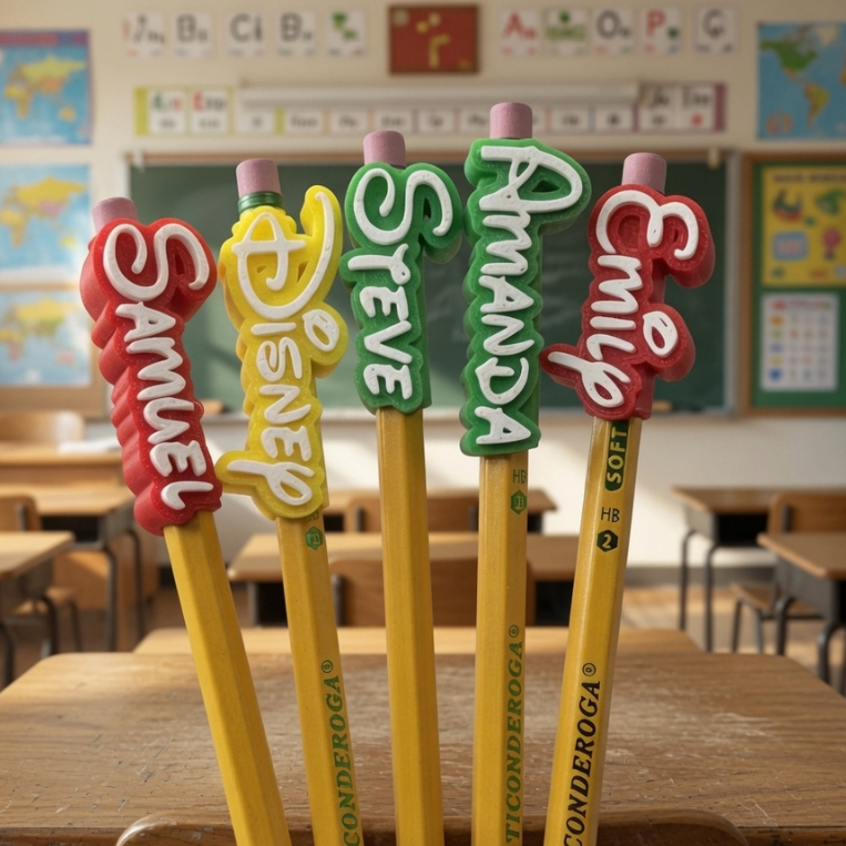 Kit 10 Nomes para Lápis com letra Disney | Enfeite para Lápis Escolar | Nome para Lápis