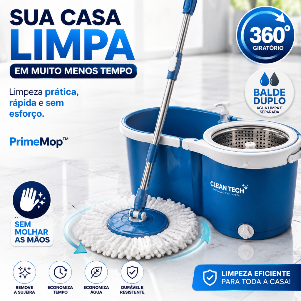 Mop Giratório 360 Com Balde Duplo Limpeza Prática Eficiente Rodo Mágico