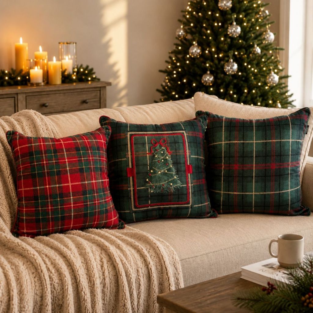 Almofada de Natal Quadriculada - 50x50cm - 1 unidade - Rizzo