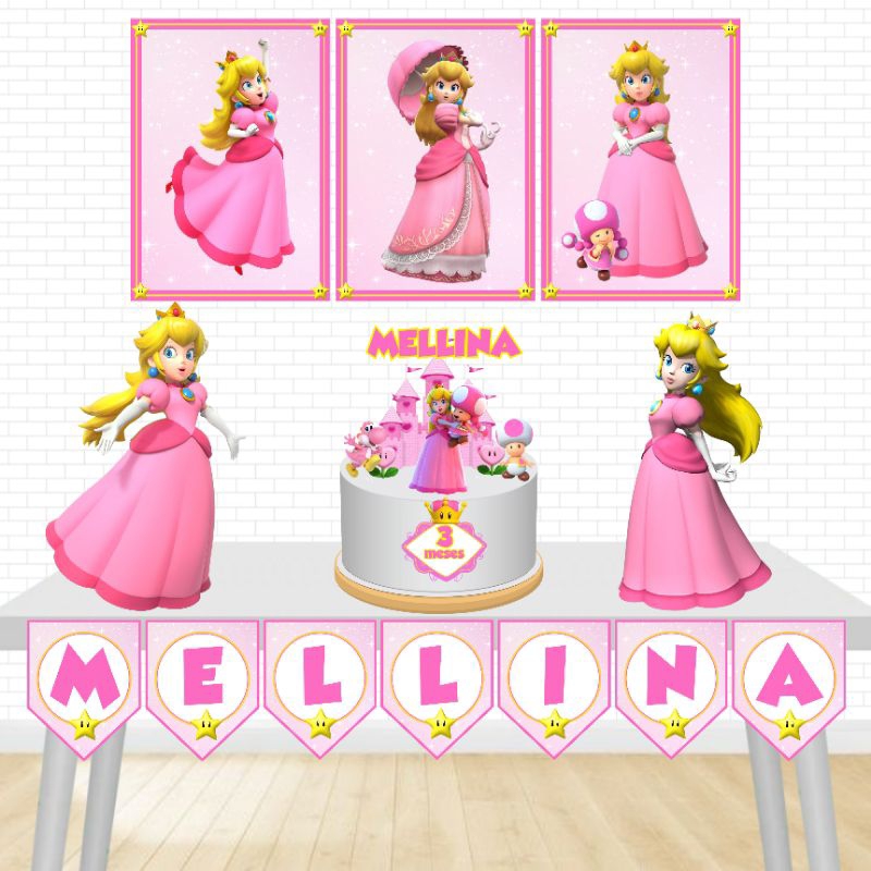 Kit Festa Só um Bolinho-Princesa Peach Mário-Decoração Aniversário/Mesversario infantil menina-Kit Personalizado