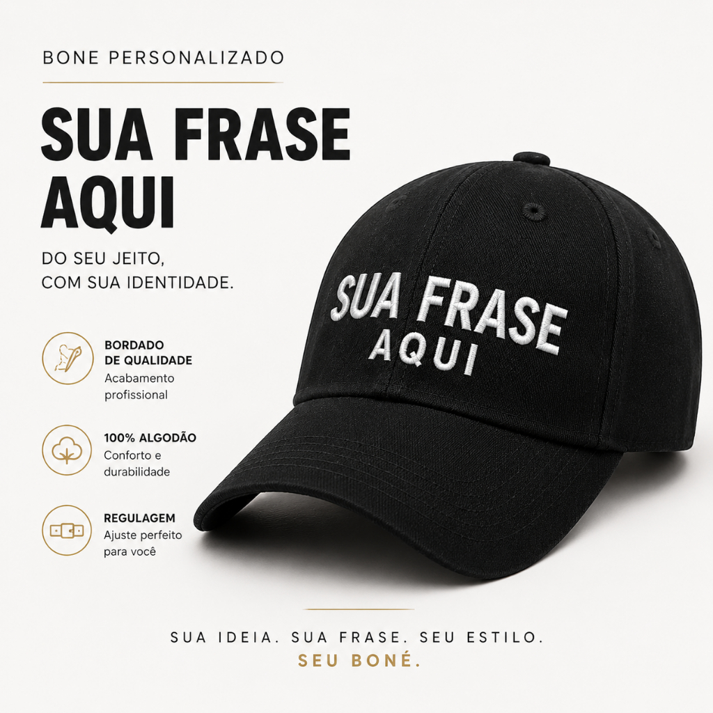 Boné Bordado Personalizado com Frase ou Palavras CONSULTAR CORES DISPONIVEIS