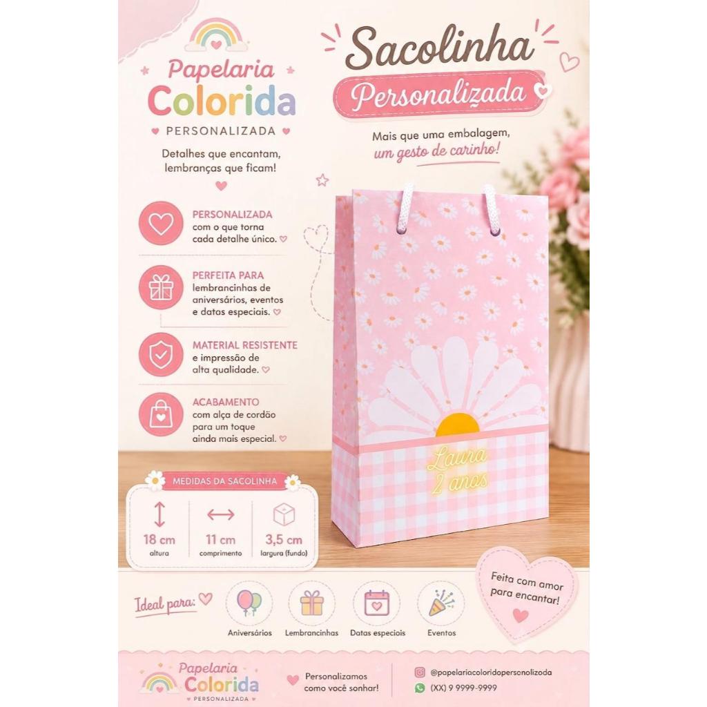 SACOLINHAS PERSONALIZADAS JARDIM DAS MARGARIDAS | LEMBRANCINHA DE ANIVERSÁRIO INFANTIL