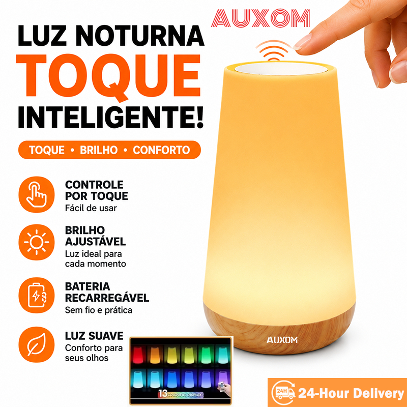 Luminária Noturna LED RGB Touch Recarregável USB 13 Cores Controle Remoto Abajur de Mesa Dimerizável