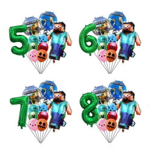Conjunto de balões numéricos de folha de alumínio Minecraft 10 unidades decoração de festa de aniversário infantil