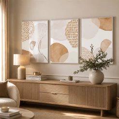 Quadro Decorativo Boho Poesia Abstrata em Cores Neutras Tons da Terra com Moldura