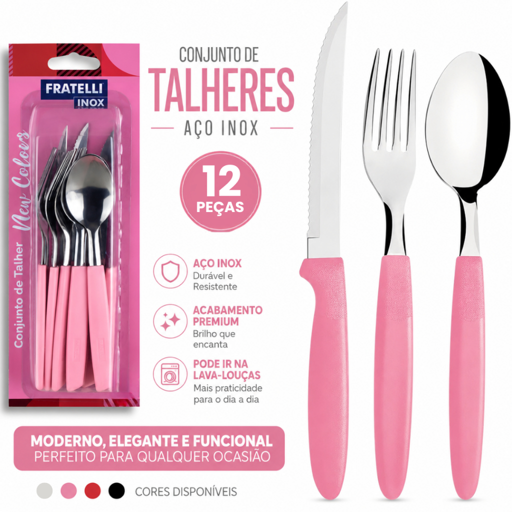 Conjunto de Talheres Faqueiro Aço Inox 12 peças Prático Jogo de Talher