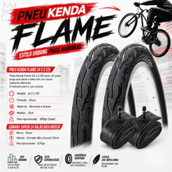 PAR Pneu Bicicleta Kenda Flame Aro 24 x 2.125 Balão + PAR camara Shiver 24 Scooter freeride manobra