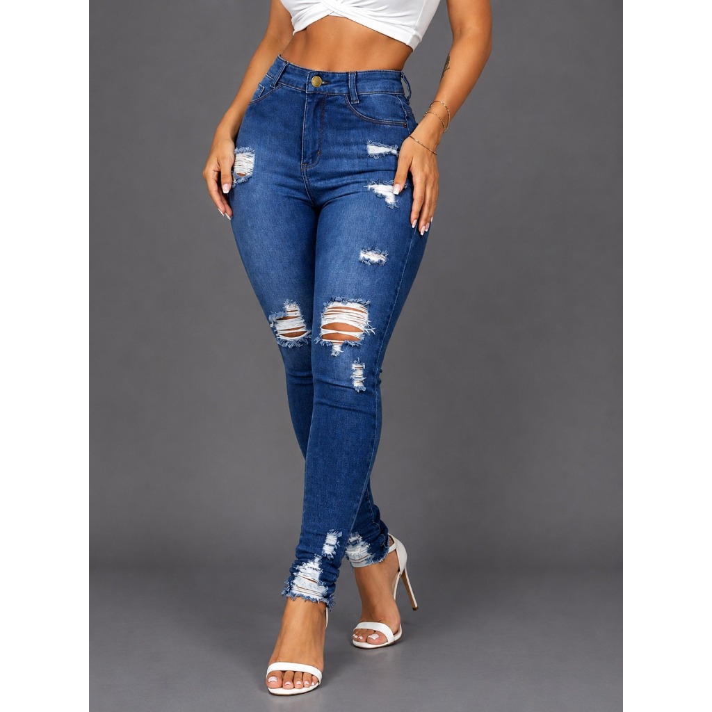 Calça Jeans Feminina Skinny Cintura Alta Modela Bumbum 0596