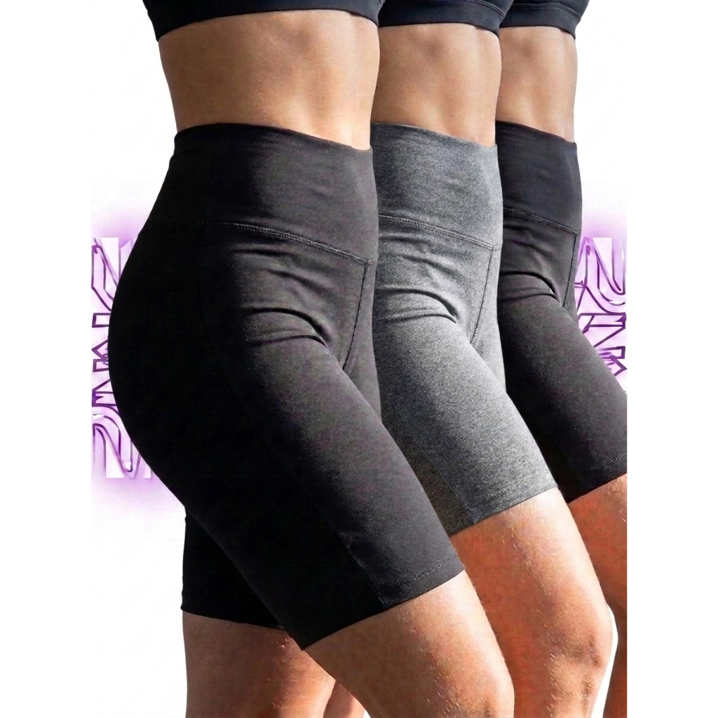 Kit 3 Bermudas Legging Feminina Academia Cintura Alta Não Transparente