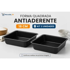 Kit 2 Formas Assadeiras Quadradas Antiaderentes 18cm para Air Fryer e Forno