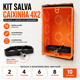 Salva Caixinha 4x2 Kit Save 4x2 Suporte para Tomadas Na Parede Kit Caixa Acoplada Universal Tomada