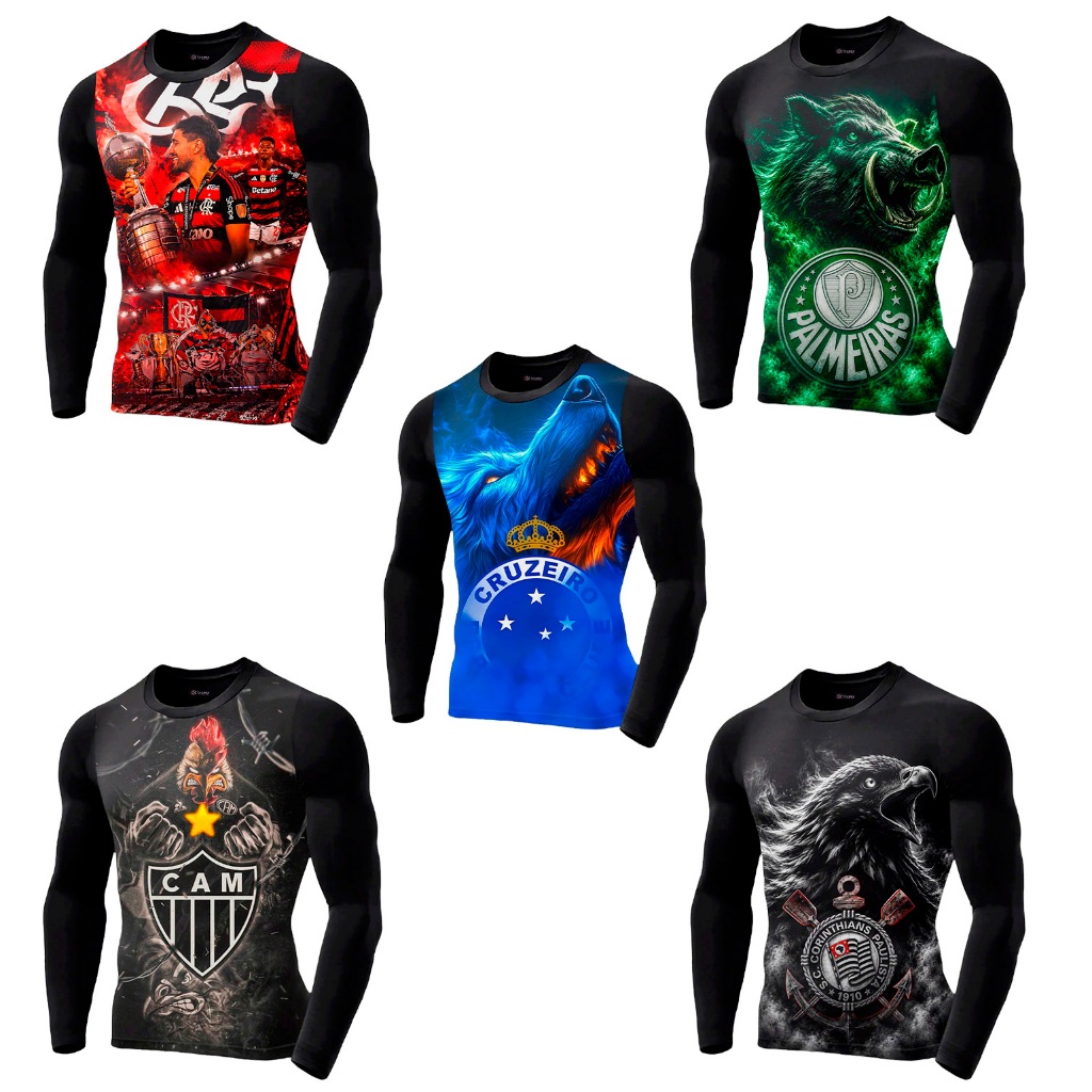 Camisa Camiseta Masculina Manga Longa Vários Times de Futebol Proteção UV50+