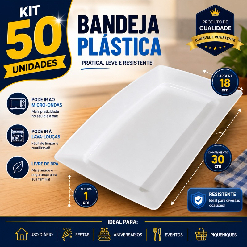 Kit 50 Bandejas Petisqueira Plástico branca Lanches Porções Petisco Festas Lanchonete casa Churrasco