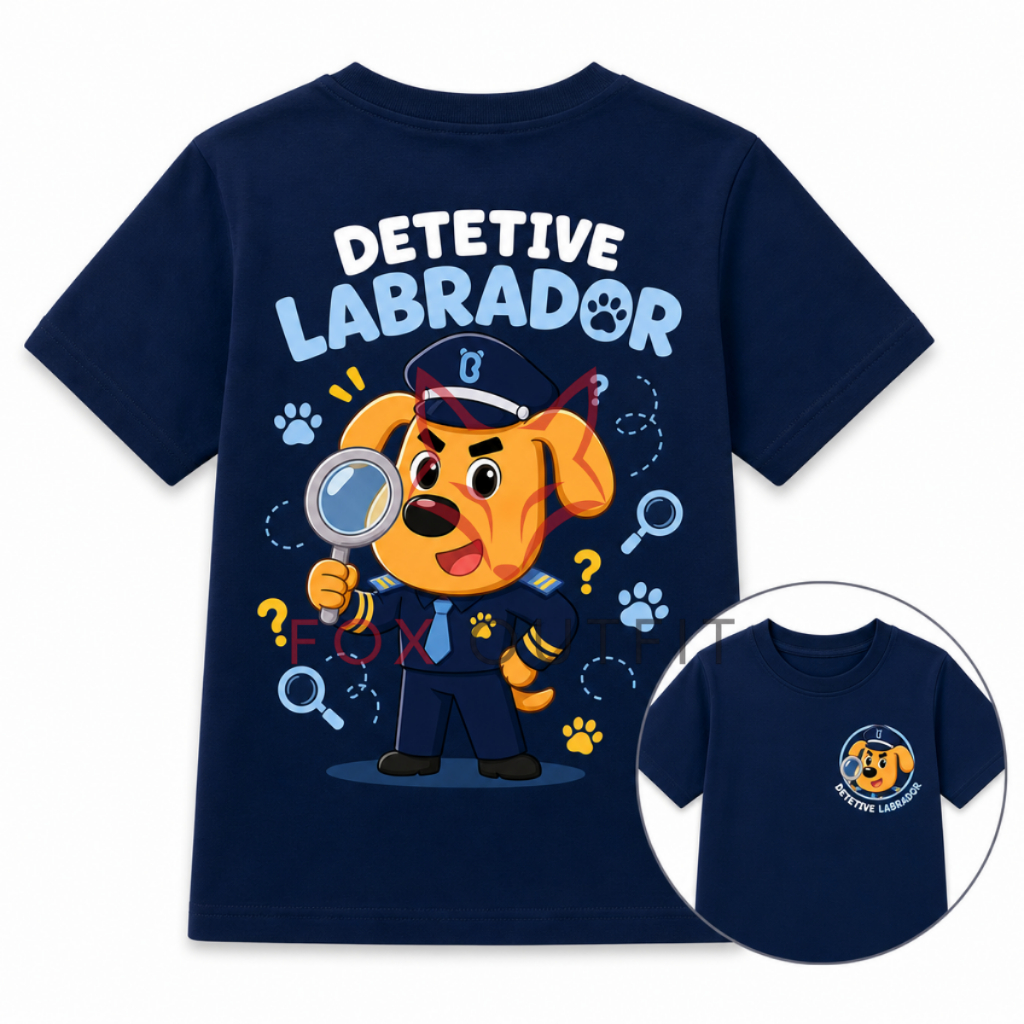 Camiseta Infantil Detetive Labrador Estampada Estilosa 100% Algodão Premium Leve Respirável Confortável