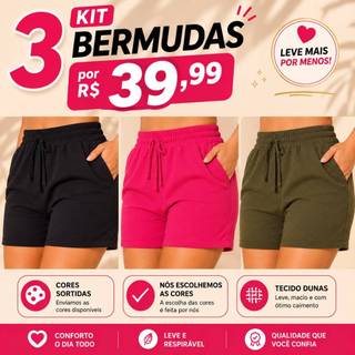 Bermuda Feminina Confortavel Com Bolso Cintura Alta Tendencia