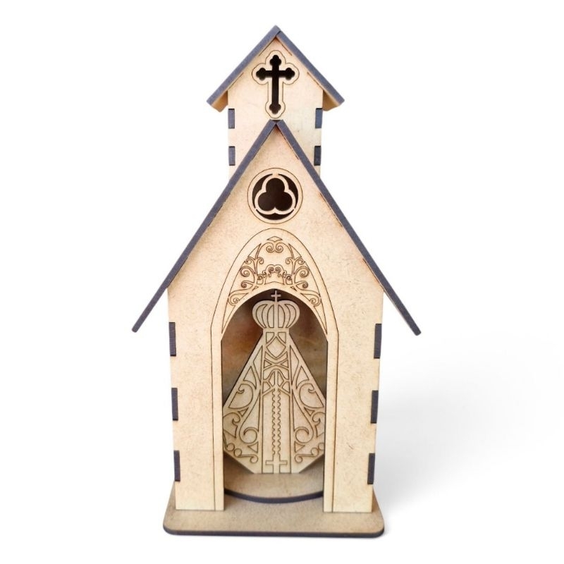 Oratório Capela Nossa Senhora Aparecida MDF Capelinha Decorativa Presente Católico