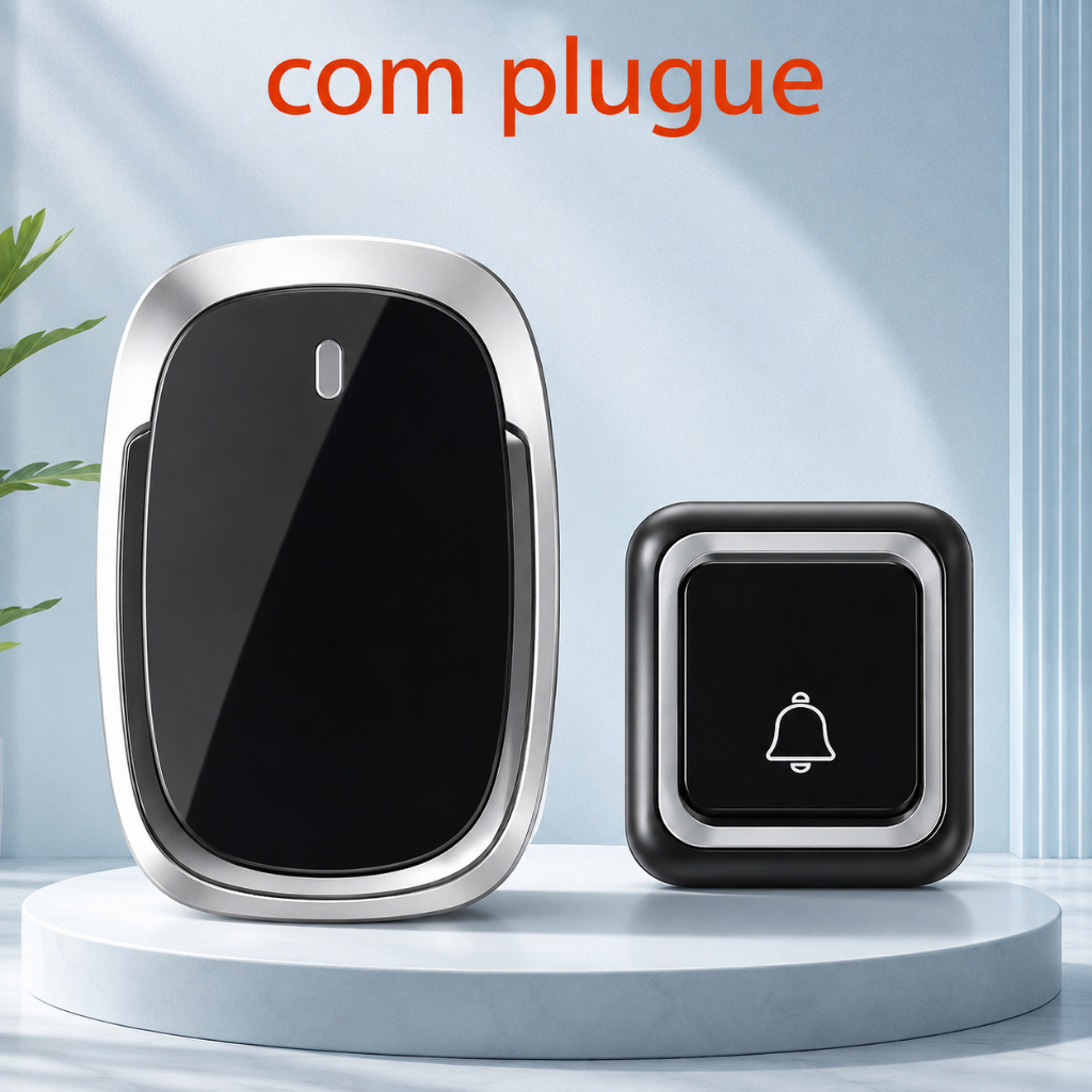 Campainha Externa Sem Fio Com Alcance De Ate 100 M Branca com Dourado, Preto e Branca com Azul