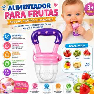 Chupeta Mordedor Alimentadora Bebê De Silicone Porta Fruta Livre De BPA Trava Segurança Chupeta Mordedor