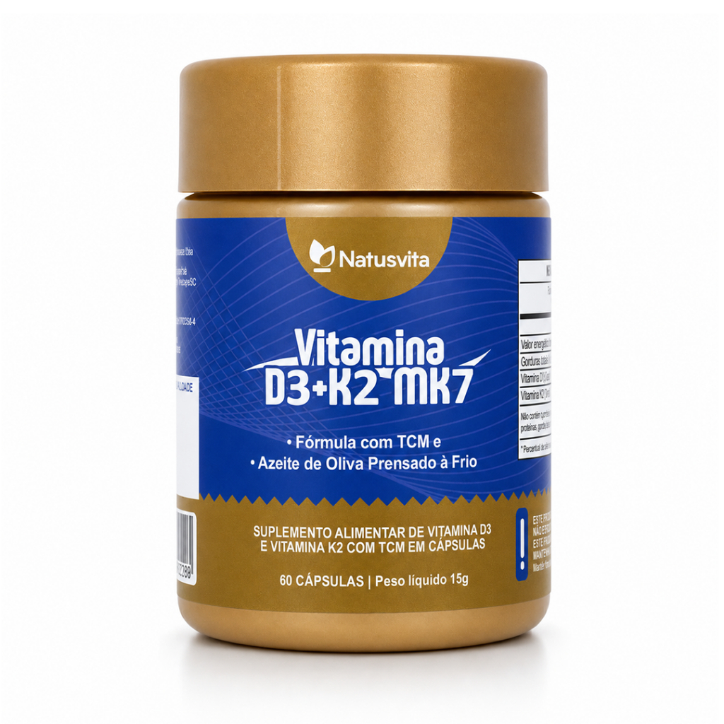 Vitamina D3 + K2 Mk7 com TCM e Óleo de Oliva Prensado a Frio em