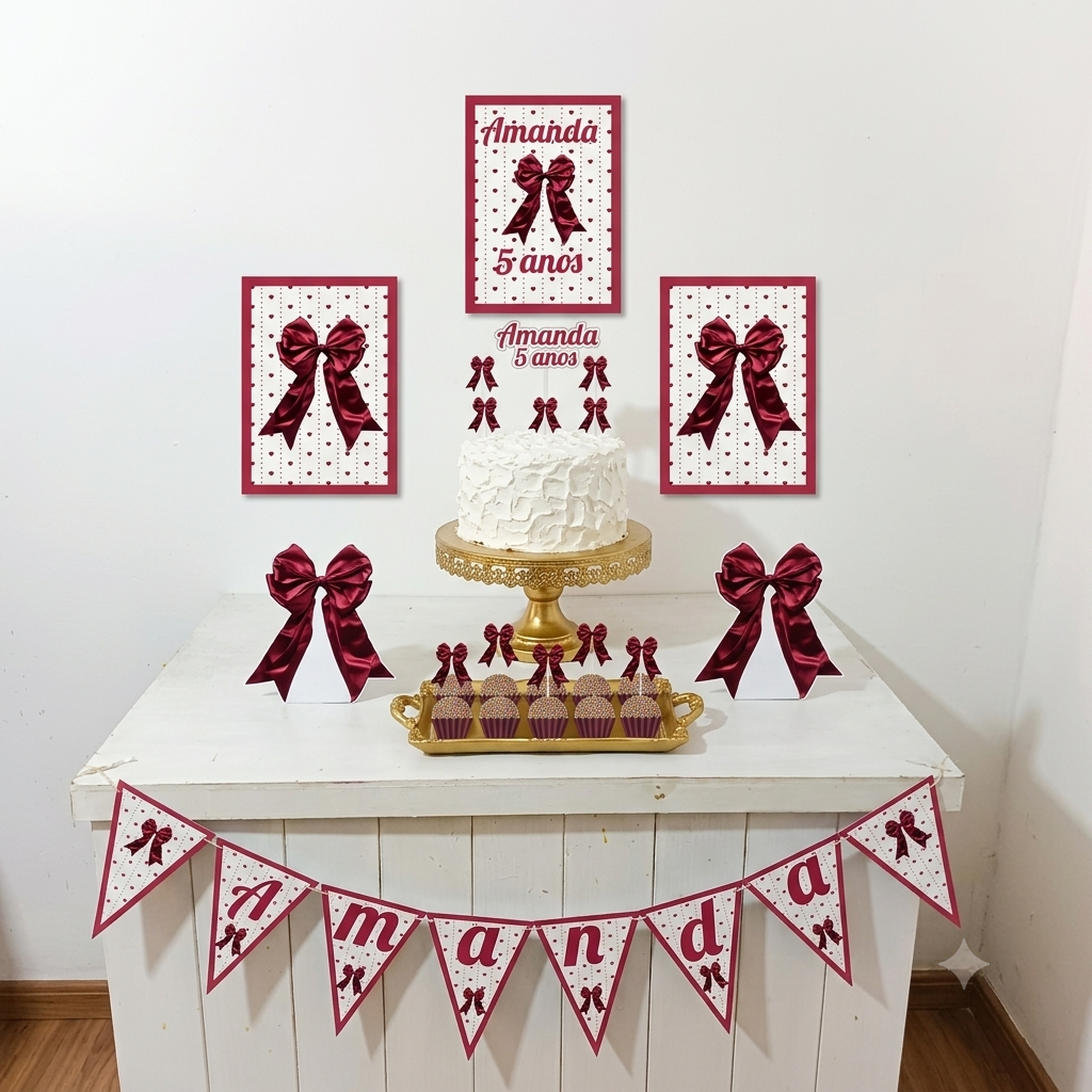 Kit Festa Laço Vermelho Personalizado Só Um Bolinho Festa em Casa Aniversário Infantil adulto Mesversário lembrancinha