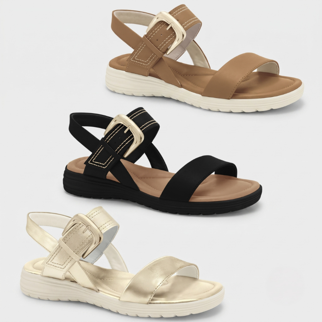 Sandália Feminina Comfortflex Fivela Metalizada Conforto