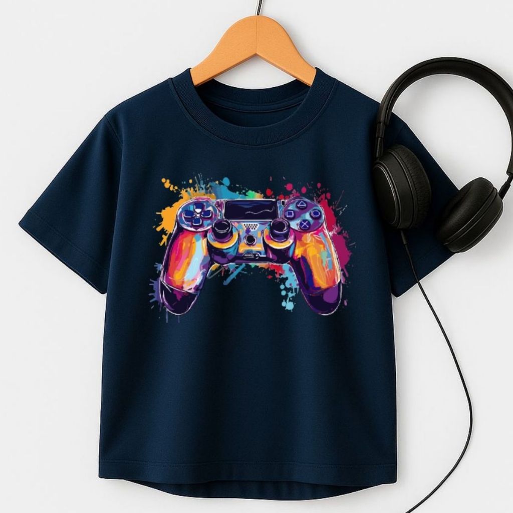 Camiseta Manga Curta Masculina Oversized Juvenil Infantil Lançamento 100% Algodão 4 ao 16 Controle Video Game