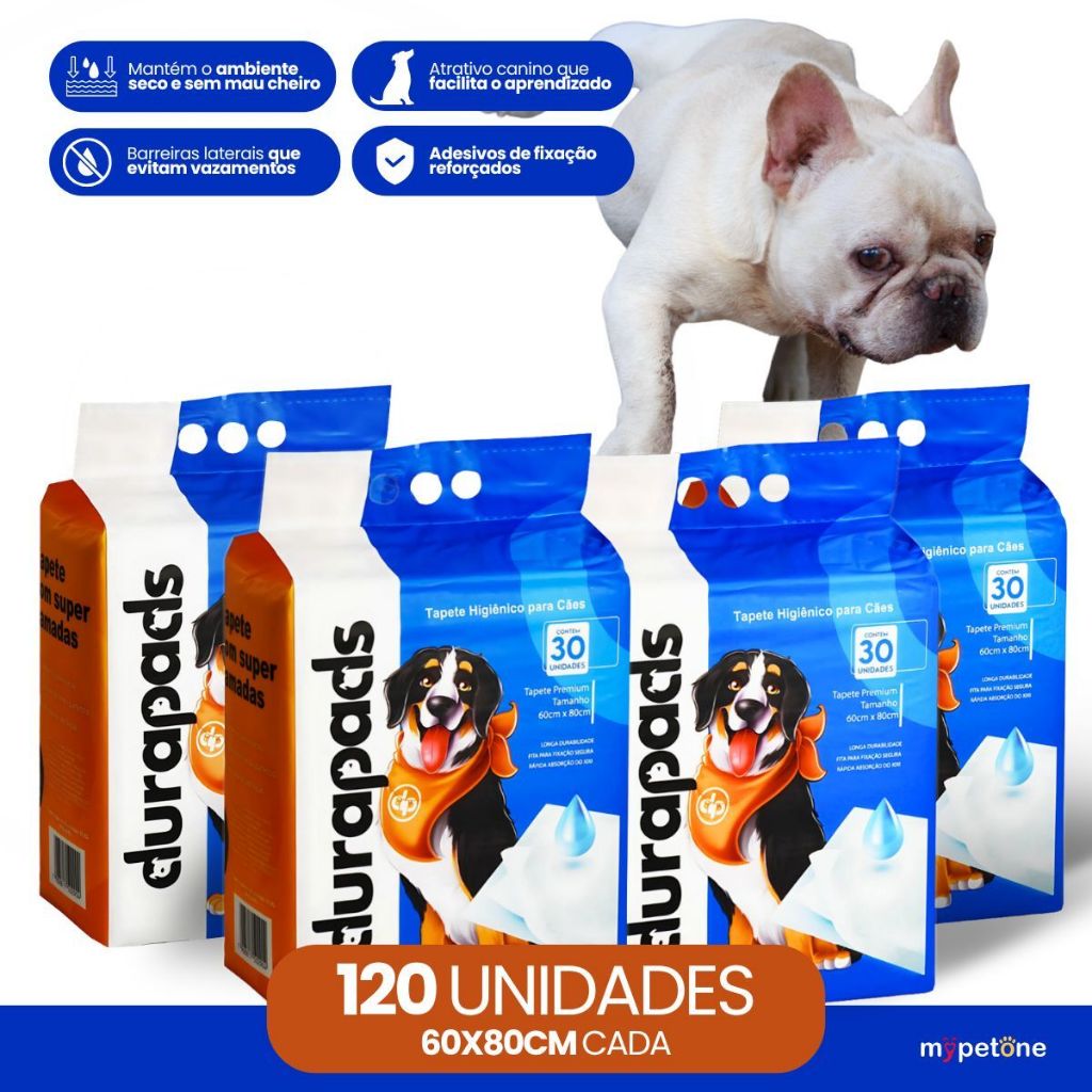 Kit 4 Tapete Higiênico Durapads 60x80cm - 30 Unidades