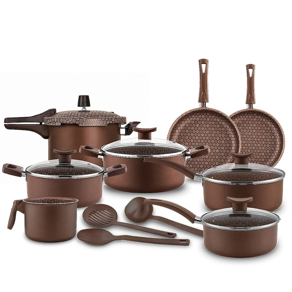 Conjunto de Panelas 11 Peças Alumínio Antiaderente Teflon Panelas, Frigideiras, Caçarolas, Caneca e Panela de Pressão
