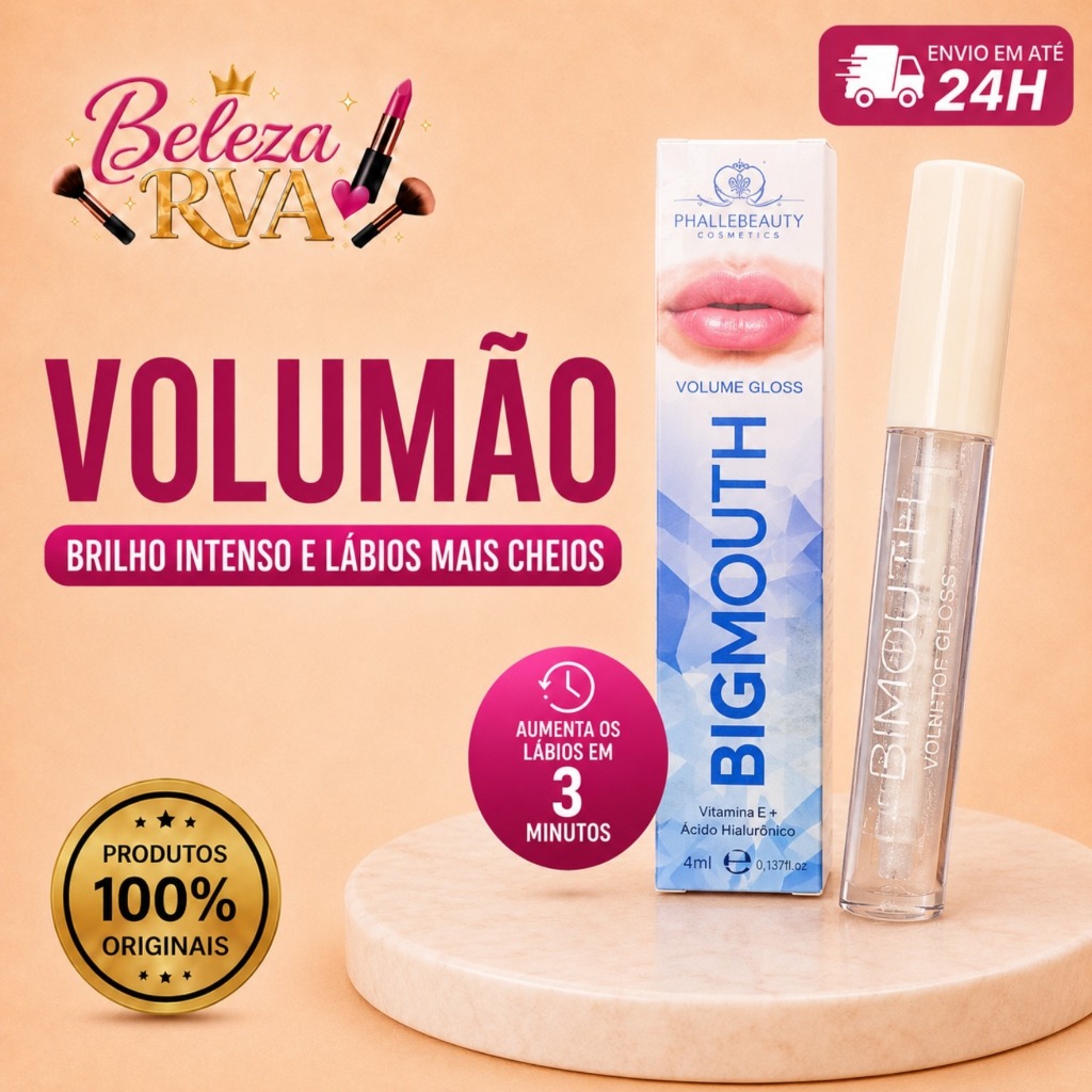 Gloss Labial Incolor PhalleBeauty Volume Big Mouth Efeito Espelhado 4ml