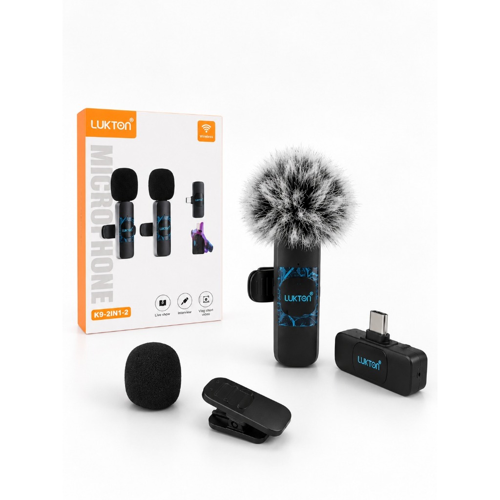 Microfone De Lapela Sem Fio Profissional LUKTON K9-2IN1-2 