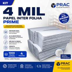 Kit 4.000 Papel Toalha Interfolhas 2 Dobras Branco Prime 20x20 Alta secagem