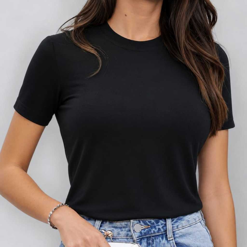 Kit 2 Blusa Feminina Canelada Ribana Premium Manga Curta Gola Redonda Básica Casual