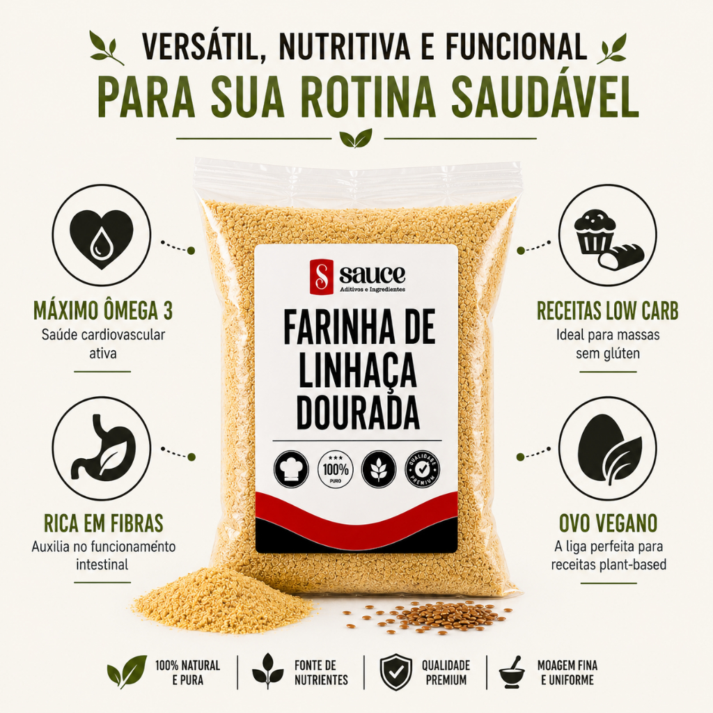 Farinha de Linhaça Dourada (500 g - 1 Kg) | Ômega 3 e Receitas Low Carb