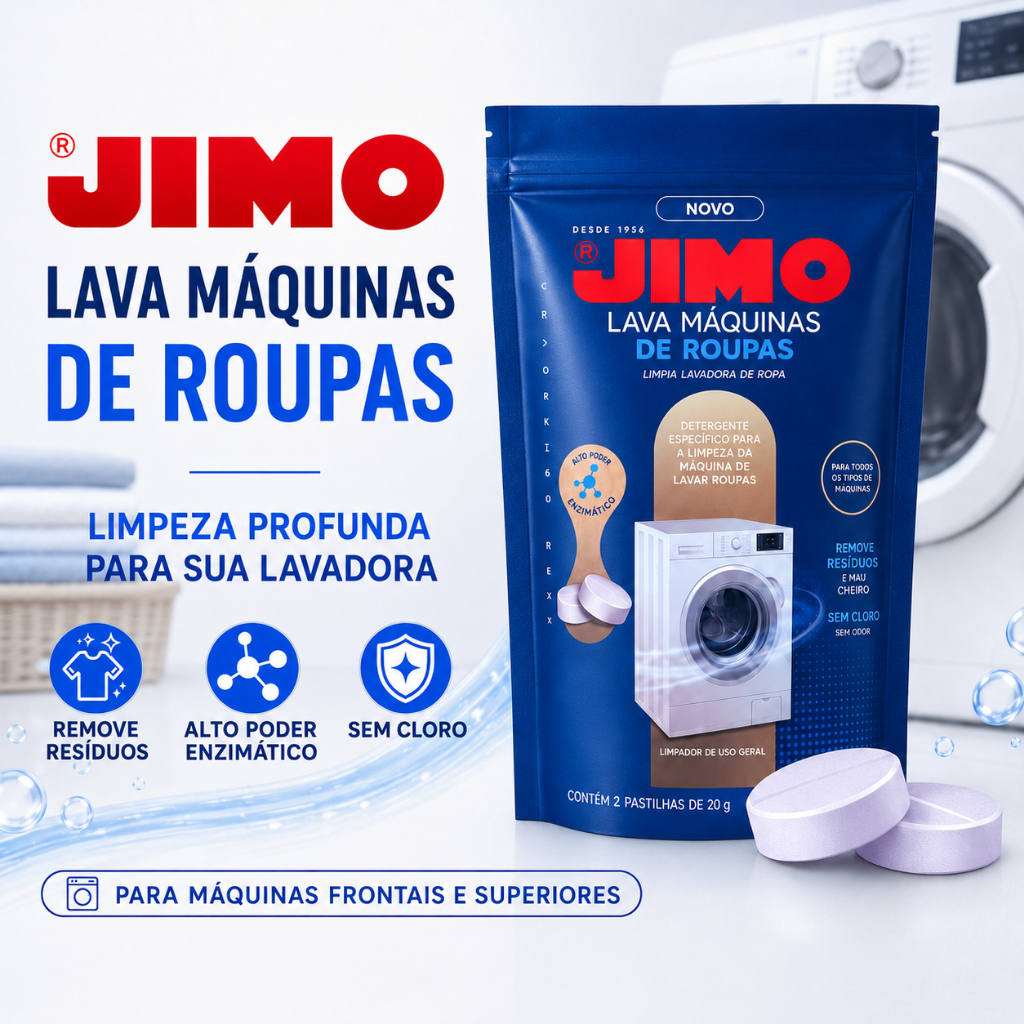Jimo Limpa Máquina de Lavar Roupas 2 Pastilhas 20g Higieniza Tambor Remove Resíduos de Sabão e Amaciante