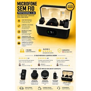 🎤 Microfone de Lapela-Com Estojo De Carregamento Profissional para iPhone Android USB-C Lightning -Cancelamento de Ruído